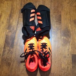 EUC toddler boys Adidas cleats and shin guards